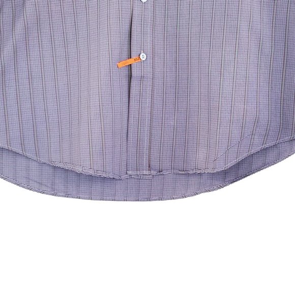 Bugatchi Shirt Men's M Blue Striped Houndstooth Button Pocket Drop Tail Cotton - Picture 10 of 15